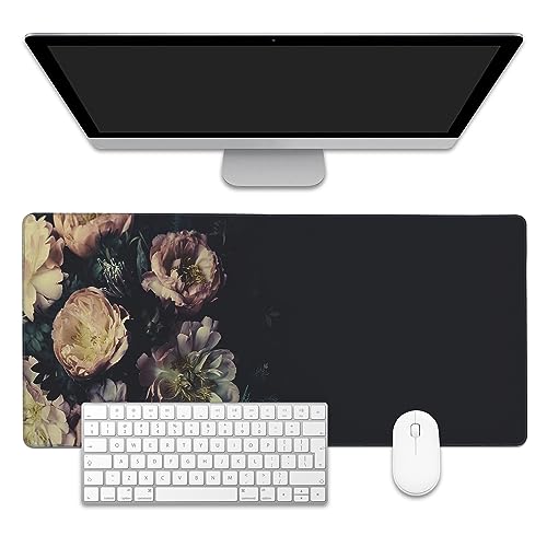 Mouse Pad,Vintage Peonies Desk Mat for Desktop,Desk Pad with Non-Slip Base and Stitched Edge,Extended Mousepad for Office and Home 35.4X15.7 Inch - color: Vintage Peonies
