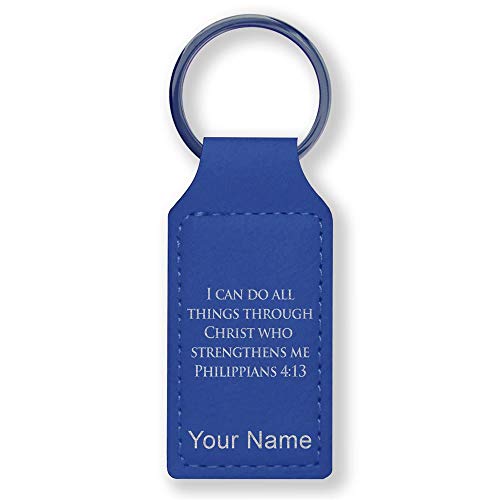 LaserGram Rectangle Keychain, Bible Verse Philippians 4-13, Personalized Engraving Included (Dark Blue) - color: Dark Blue