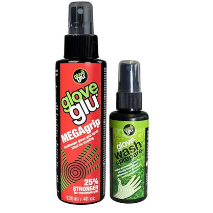 gloveglu Goalkeeper Glove Spray Bundle | 120ml Goalkeeper Glove MEGAgrip Spray + 50ml Goalkeeper Glove Wash & Prepare Spray | Ideal for Goalies, Soccer Training & Match Day Performance - style: New Revive + Wash