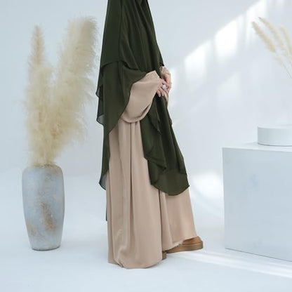 SYANKANGXIAO Ramadan Eid Khimar Abaya Turkey Islam Muslim Chiffon 2 Layers Long Hijab Dress Prayer for Women Full Cover Robe - color: Army