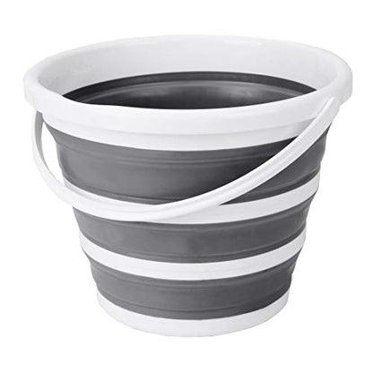 Indoor and Outdoor Collapsible Bucket with Handle, 10 Liters, 2.6 Gallons, Gray and White - size: 13.2” x 13” x 9.6”