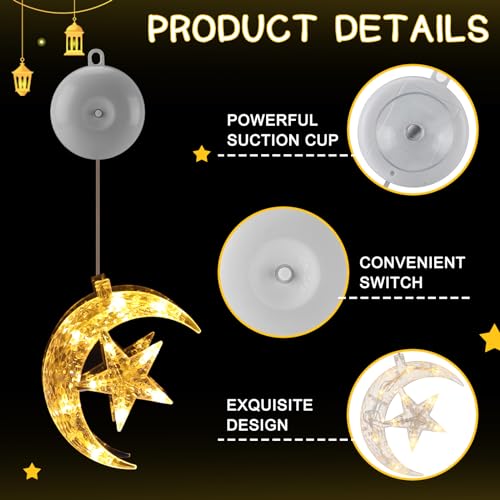 Tujoe 5 Pcs Ramadan Decorations Lights Eid Mubarak Moon Star Window Light LED Battery Powered Islam Window Silhouette Light Islamic Muslim Ramadan Hanging Decor for Wall Home Baby Room Outdoor Patio