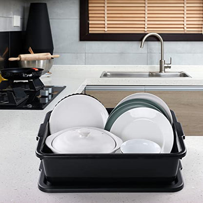 3-Pack Plastic Bus Box with Lid, Commercial Bus Tubs, 13 L, Black - color: Black