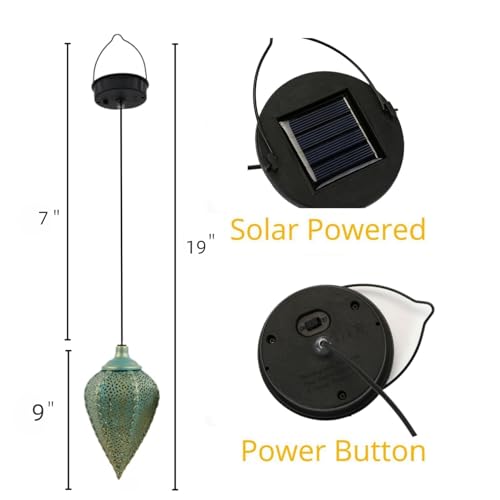 Solar Outdoor Lanterns- Hanging Lights, Set of 2 Moroccan Style Garden Party Decorative Rechargeable Lantern, Hurricane Lamps are Great for Front Porch, Patio and Yard