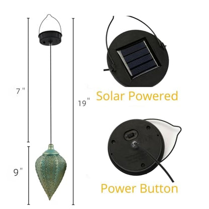 Solar Outdoor Lanterns- Hanging Lights, Set of 2 Moroccan Style Garden Party Decorative Rechargeable Lantern, Hurricane Lamps are Great for Front Porch, Patio and Yard