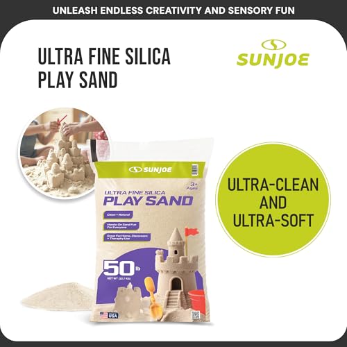 Sun Joe Silica Play Sand for Sandbox, Ultra Fine, PLYSAND50 | 50 Lb Bag - Sensory Table & Gardens, Indoor & Outdoor Craft Accessory for Molding, Digging & Sculpting - size: 50 lb