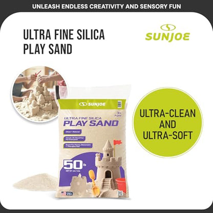 Sun Joe Silica Play Sand for Sandbox, Ultra Fine, PLYSAND50 | 50 Lb Bag - Sensory Table & Gardens, Indoor & Outdoor Craft Accessory for Molding, Digging & Sculpting - size: 50 lb