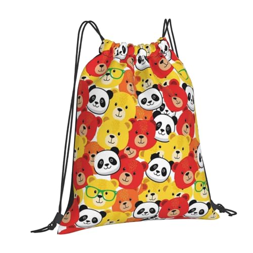 Cinch Sack Drawstring Backpack Cute Panda Bear, Waterproof Sports Bag for Basketball Soccer and Ball Storage - color: Pattern (374)