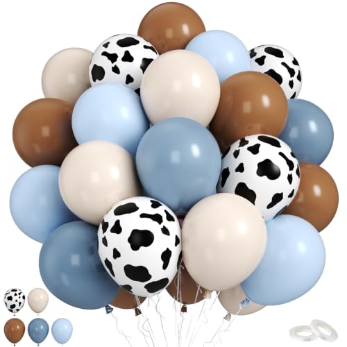 Blue Cow Balloons,50Pcs 12 Inch Cowboy Rodeo Birthday Party Decor - color: Blue Brown