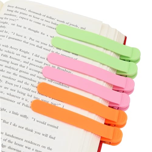 SMUK 6pcs Smart Bookmark, Silicone Automatic Book Marks for Reading Lovers Women Men, Book Page Markers Clip Book Marks Reading Gifts for Book Lovers - color: 2 Orange+2 Green+2 Pink