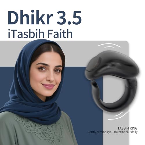 XG.&co Zikr Smart Ring,Adjustable Ring Finger Counter, Tasbeeh Counters, Prayer Direction Indicator Guide,5 Azan Alarm Clock, APP Support Eid al-Fitr Eid Muslims (Black Faith+) - style: Black 16 18 20 22 24mm