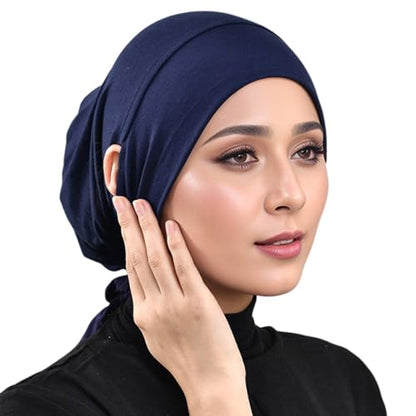 Hijab Undercaps Slouchy Beanies Cap Soft Hijab Caps Under Scarf for Women Muslim Jersey Inner Beain-Cap - color: Black+navy