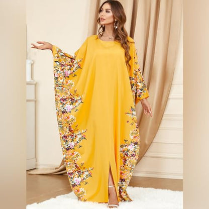 Embroidered Abaya Kaftans for Women Modern Elegant Dubai Moroccan Dubai Kaftan Dresses Abaya for Women Muslim Dress - color: Yellow