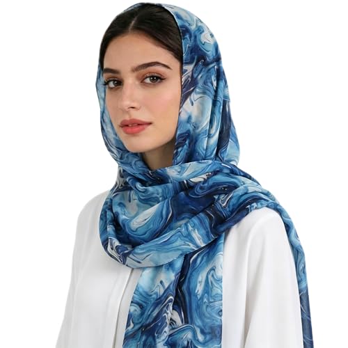 Hijab Scarf for Women Fashion Printed Modal Hijab Head Wrap Scarves Lightweight Long Scarf Shawls - color: Watercolor B