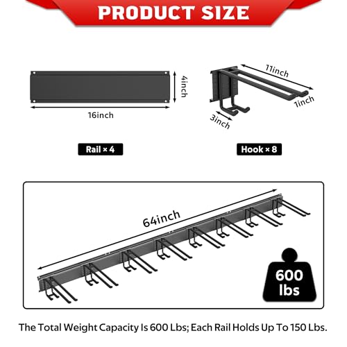 Ski Rack, Wall Mounted Ski Storage for Garage Storage Organizer System, 16 Pairs of Skis Holder for Home Shed, Holds Up to 600lbs - style: 8 Ski Hooks
