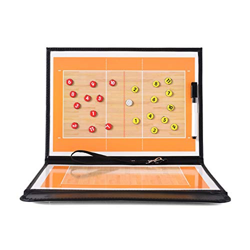Foldable Leather Football Soccer Magnetic Tactic Marker Coaching Clipboard with Zipper and Marker Pen - Coaching Strategy Guiding Board Kit Equipment Portable Coach Tool - style: Volleyball