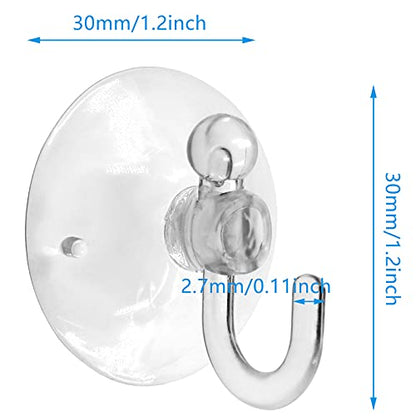 Piutouyar 20Pcs Clear Suction Cup Hooks 30mm/1.2" Plastic Sucker Pads Transparent Suckers for Window Wall Bathroom Shower Kitchen Hook Hanger