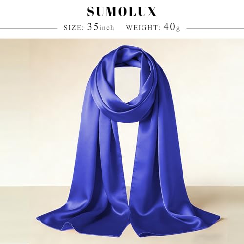 Sumolux Head Hair Scarf for Women 35" Like Satin Silk Scarf Hair Wrapping Night Bandana Large Square Scarves - color: A Solid Blue