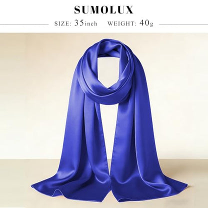 Sumolux Head Hair Scarf for Women 35" Like Satin Silk Scarf Hair Wrapping Night Bandana Large Square Scarves - color: A Solid Blue