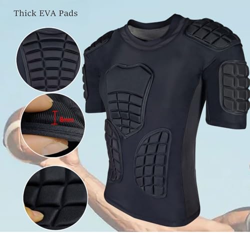 Topeter Men’s Padded Football Shirt with Chest, Rib, Back, Shoulder Pads, Impact Protection Shirts for Rugby, Baseball - size: Large, style: Black