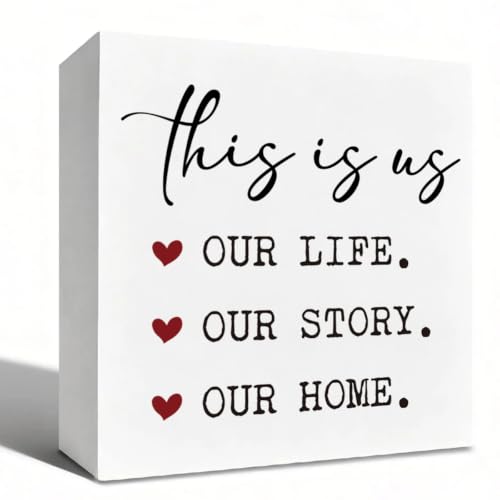 Family Tied Together With Heart Strings Decor, 5x5 Inch Farmhouse Wooden Box Sign, Beautiful Love-Themed Family Plaque For Living Room Shelf, Warm Daily Present - color: Family 10