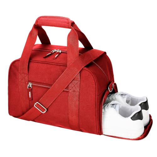 SeaRock 14 inch Small Gym Bag for Men & Women, Mini Duffle Bag with Shoe Compartment, Carry On Duffel Bag for Travel Sports, Red - color: Red