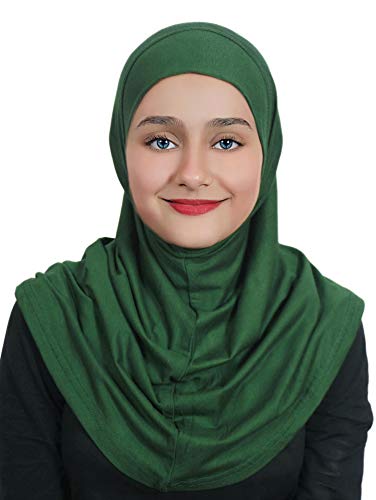 AL AMIRA Girl's Hijab Cotton 1 piece Amira Headscarf Cotton one Pcs Hijab - color: Green