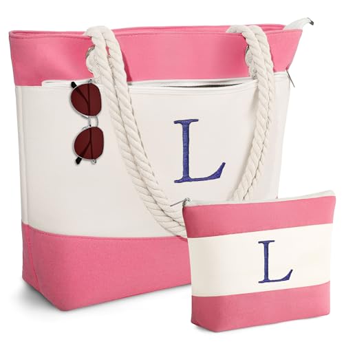 YOOLIFE Beach Bags for Women - Travel Canvas Beach Tote, Pool Waterproof Bag, Travel Essentials, Gifts for Women Birthday - color: Pink, style: L