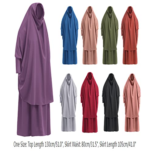 Prayer Clothes for Muslim Women Islamic Abaya Suit Maxi Skirt + Khimar Hijab 2pcss Burka Jilbab Kaftan - color: Army Green