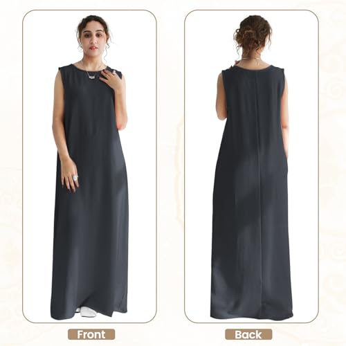 2PCS Women Muslim Abaya Dress Stand Collar Full Coverage Cardigan Dress Set - color: Dark Gray, size: Medium