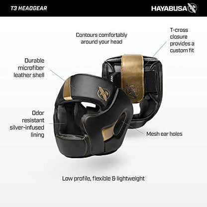 Hayabusa T3 Adjustable MMA Headgear - color: Black/Gold, size: Medium