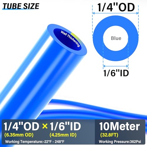 TAILONZ PNEUMATIC Air Line 1/4 inch od Blue Pneumatic Nylon Tube 32.8ft Air Brake Tubing Nylon Hose - color: Blue-Nylon, size: 1/4'' OD/32.8ft/10m