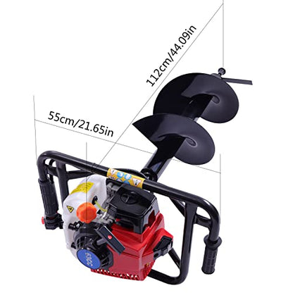 Auger Post Hole Digger, Gas Powered Earth Post Hole Digger Post Holes Earth Digger Petrol Drill Borer Bulb Planting Drill Fence Hole Maker Machine (63CC 3HP 2.2KW Single Leaf) - size: 63CC 3HP 2.2KW Single Leaf