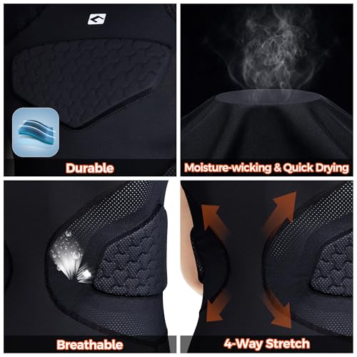 COOLOMG Youth Football Padded Shirt Chest Rib Protector | Football Compression Undershirt Heart Sternum Shoulder Protection - color: Black, size: Large