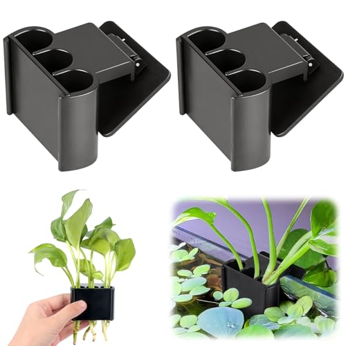 sogiv 3 Holes Aquatic Plant Cups, Hanging Aquarium Plant Holder, for Fish Tank Plants Potting, Aquascape Accessories Decorations, Black, 2 Pcs - color: Black, 2 Pcs