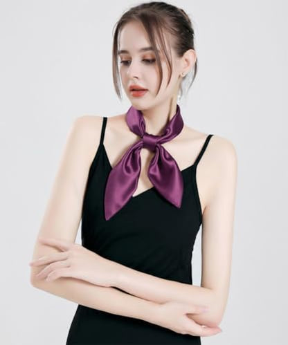 QBSM Womens 23.6 inch Satin Silk Feeling Formal Square Neck Scarf Head Hair Wraps Kerchief - color: Dark Purple