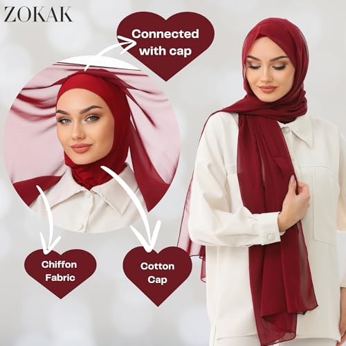Instant Chiffon Hijab, Ready to wear hijab, modal wrap, Abaya, modern Instant Scarf, Soft breathable scarf - color: S13 Burgundy