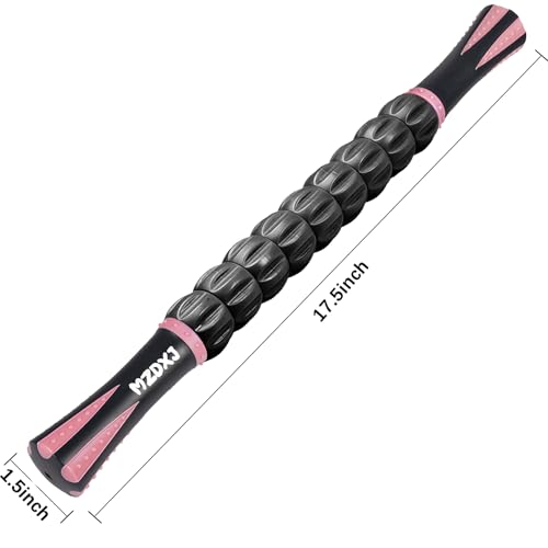 Muscle Roller Massage Roller Stick- Deep Tissue Fascia Blaster for Myofascial Pain Relief, Lymphatic Drainage & Body Sculpting, Handheld Physical Therapy & Recovery Tool (Pink Black - color: Pink Black