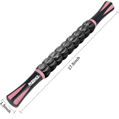 Muscle Roller Massage Roller Stick- Deep Tissue Fascia Blaster for Myofascial Pain Relief, Lymphatic Drainage & Body Sculpting, Handheld Physical Therapy & Recovery Tool (Pink Black - color: Pink Black