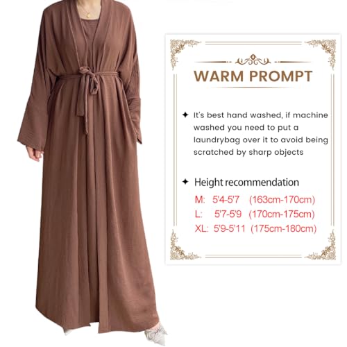 2PCS Women's Muslim Dresses Abaya Islamic Dubai Prayer Dress Robe Long Cardigan Maxi Dress - color: Coffee, size: Medium