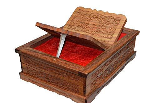 Holy Foldable Book Stand Wooden Handcarved Rehal Box for Quran,Bible,Gita,Gurugr