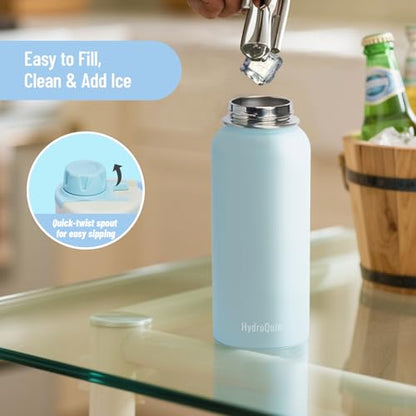 32 oz Insulated Water Bottle Sky Blue Stainless Steel Flask | Keep Cold 24 Hours Hot 12 Hours - Leakproof Twist Spout Lid & Flex Handle - No Straw Metal Water Bottle for Beach & Sport - color: Arctic Breeze
