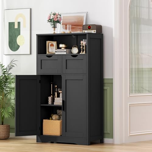 Iwell Storage Cabinet with Doors & Shelves, Kitchen Pantry Cabinet, Bathroom Cabinets for Living Room, Kitchen, Laundry, Black - color: Black