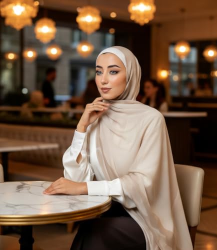 Hijab Modest and Elegant | Beautifully Designed Printed Chiffon Patterns | Muslim Women Head Scarf and Veil - color: Light - B