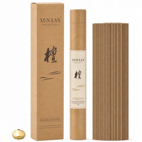 Natural Sandalwood Incense Sticks, 115 Count, Handmade, 20-Min Burn