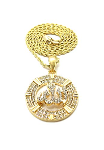 SJ Iced Arabic Allah Pendant 2mm Various Rope Chain Hip Hop Necklace XZ379RC - color: Gold 24"