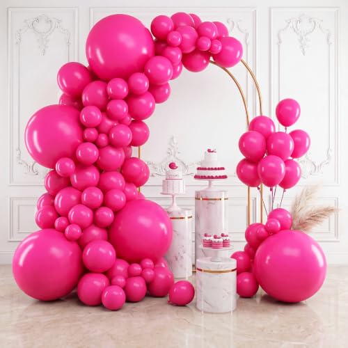 RUBFAC 154pcs Hot Pink Balloons Different Sizes 18 12 10 5 Inch Latex Magenta Pink Balloon Arch Kit Garland for Valentine's Day Birthday Baby Shower Wedding Princess Theme Party Decoration - color: Hot Pink