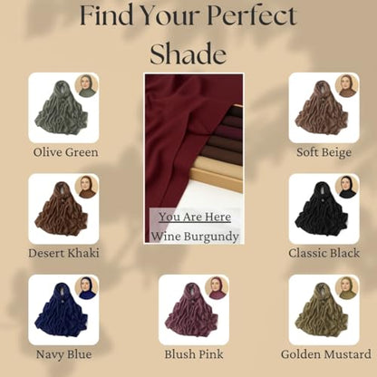 Premium Breathable Modal Cotton Hijab for Women, Lightweight, Non-Slip, Soft & Elegant Scarf for Everyday Wear - color: Wine Burgundy