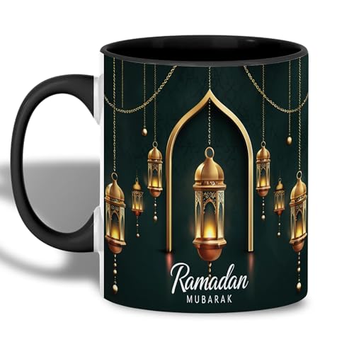 Golden Lantern Ramadan Mug, Islamic Coffee Mug, Ramadan Mubarak Gift, Muslim Tea Cup, Eid Celebration Drinkware, Elegant Islamic Decor, Gold Hanging Lanterns, Ceramic Cup for Home and Office