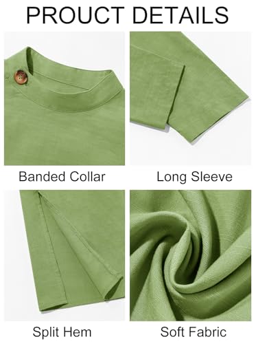 Runcati Mens Kaftan Thobe Button Down Long Sleeve Robe Casual Henley Shirt Cotton Muslim Gown Kurta Tops - color: Army Green, size: Large